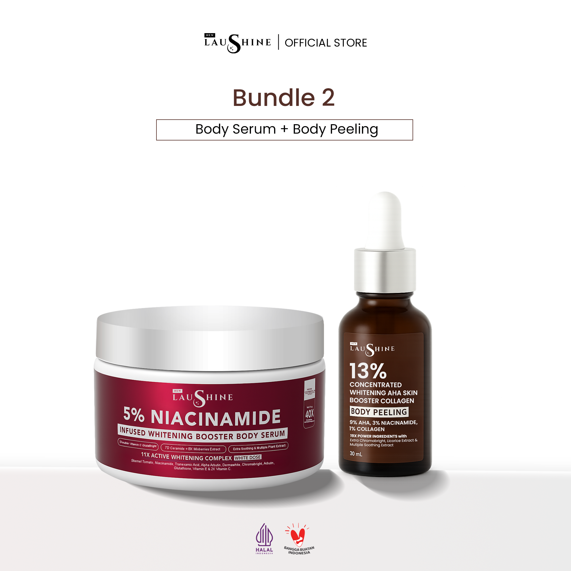 Laushine Bundling Body Serum + Skin Booster Body Peeling
