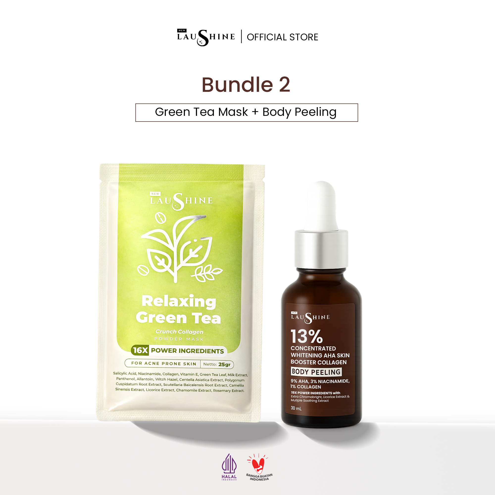 Laushine Bundling Skin Booster Body Peeling + Masker Wajah Green Tea