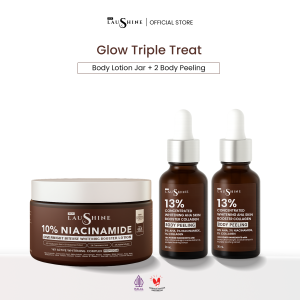 Laushine Glow Triple Treat - 1pcs Overnight Intense Whitening Booster Lotion Jar + 2pcs Skin Booster Body Peeling
