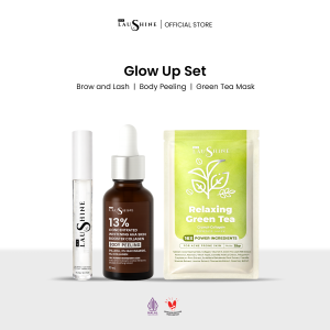 Laushine Glow Up Set Package - Masker Wajah Green Tea + Eyelash Brow and Lash Booster Serum + Skin Booster Body Peeling