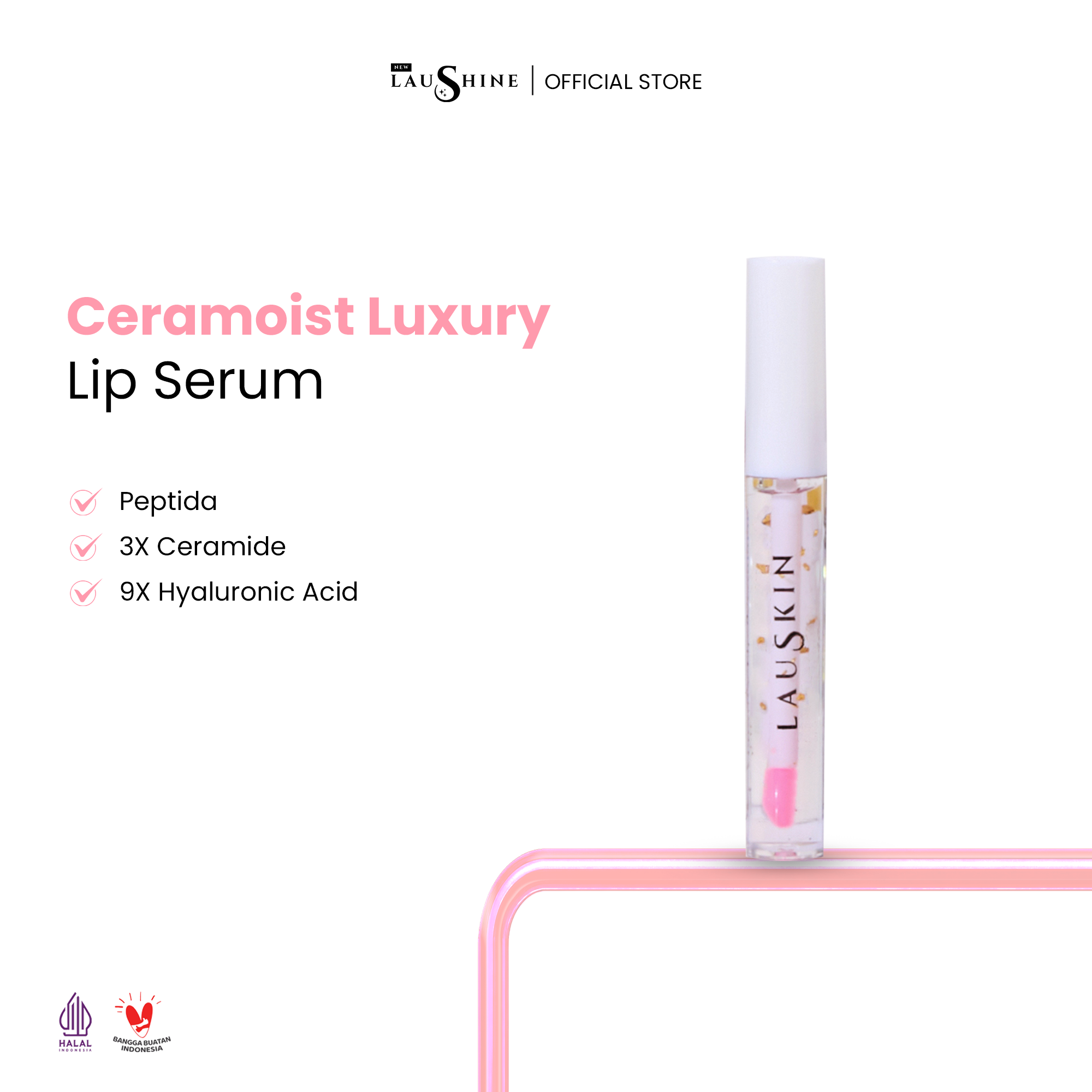 Lauskin Ceramoist Luxury Lip Serum 24K untuk Pelembap Bibir - Perawatan Bibir Gelap dan Kering serta mengandung Vitamin E