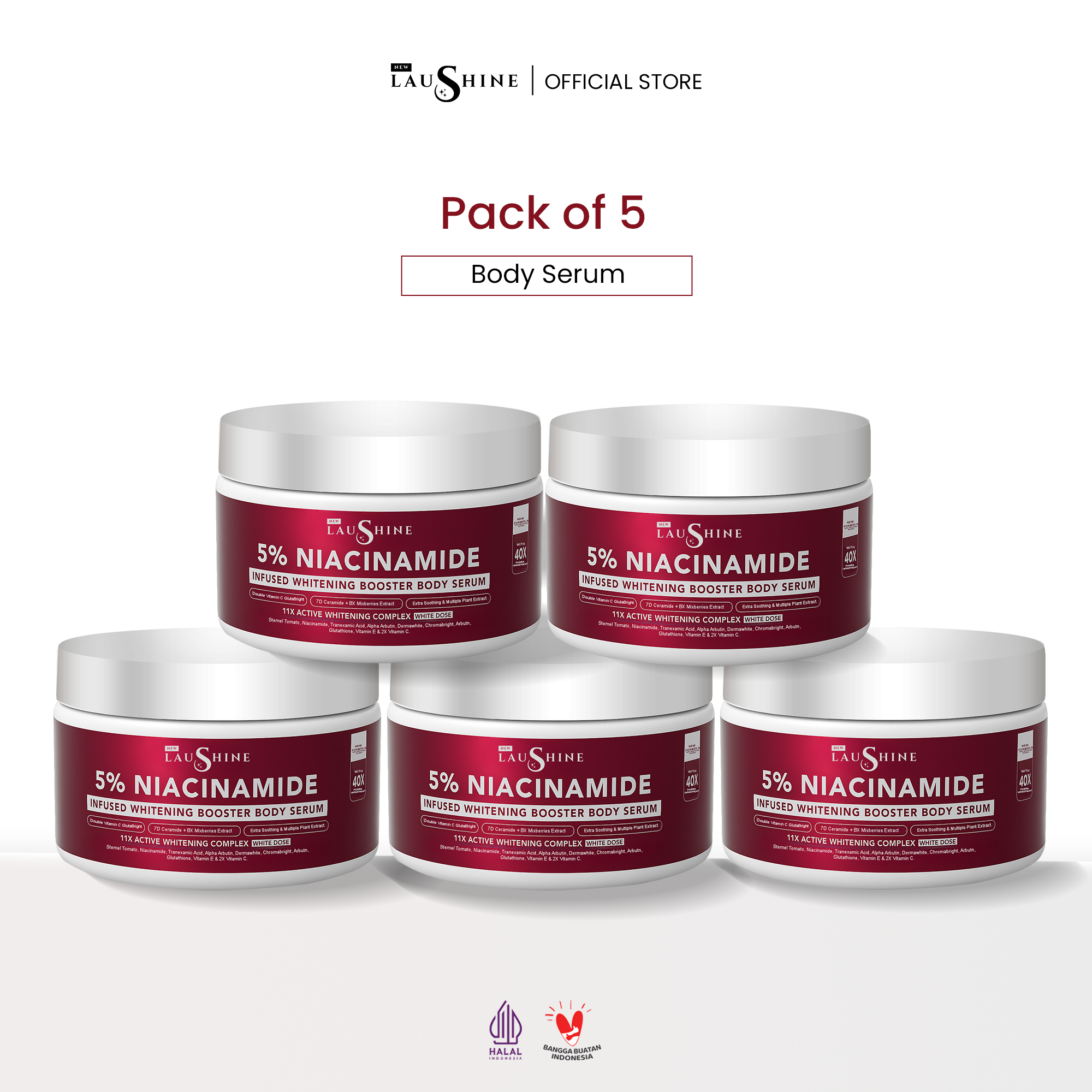 Bundling 5 PCS Laushine Infused Whitening Booster Body Serum - New Formula Extra Shooting